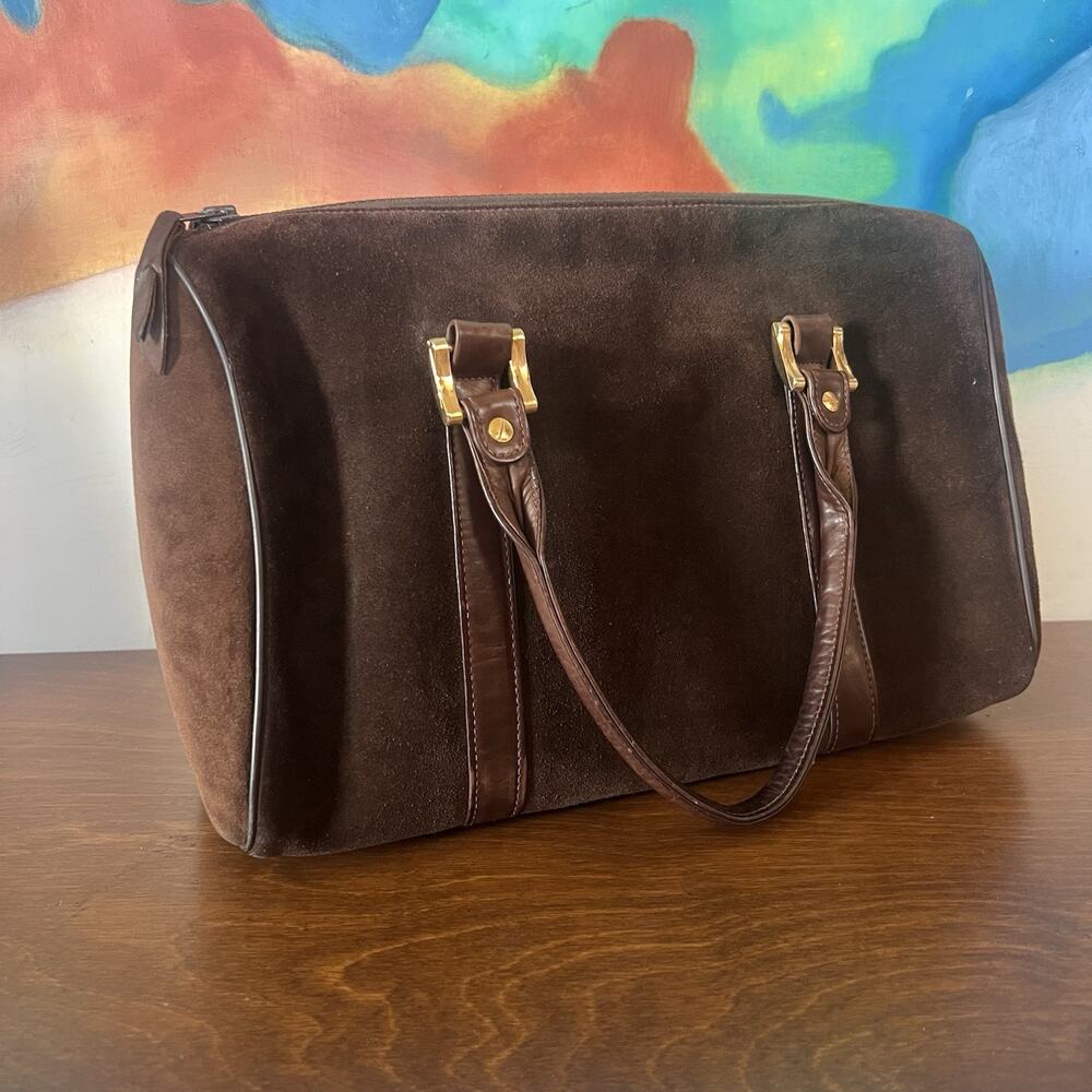 Vintage 80s Susan Gail Brown Leather Satchel Purse With Gold Hardware - Picture 2 of 6